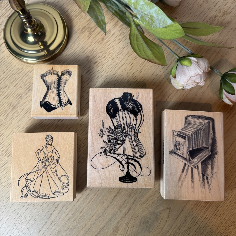 Victorian Fashion Vintage Rubber Stamp Collection Set 4 Inkadinkado Stampendous